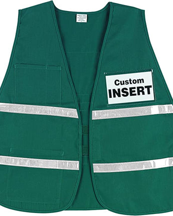 Green Incident Command Safety Vest Polyester Cotton Fabric  1 Inch White Reflective Stripes